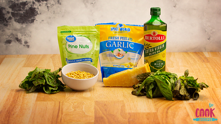 Ingredients for making homemade pesto sauce