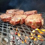 Meat cooking on a smoker