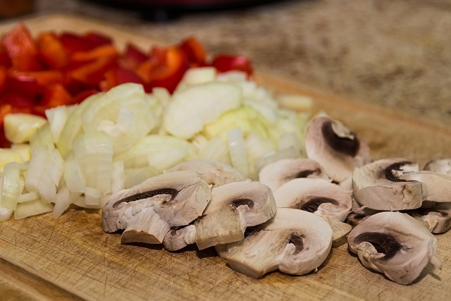 Chopped mushrooms, onions, and peppers